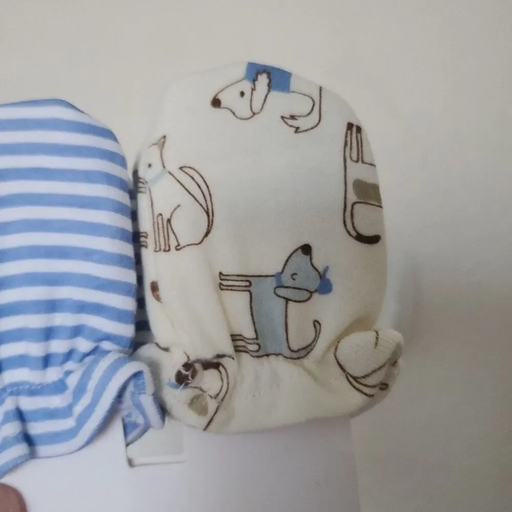 Boy’s Newborn Child Mittens, 3 pack Doggie Stripes and Solid Cream Blue Green